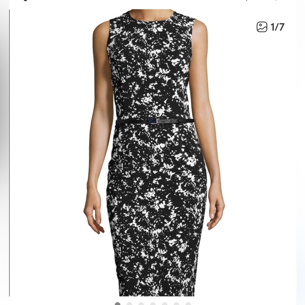 Elegant MICHAEL Michael Kors sleeveless black grey & white abstract pencil dress